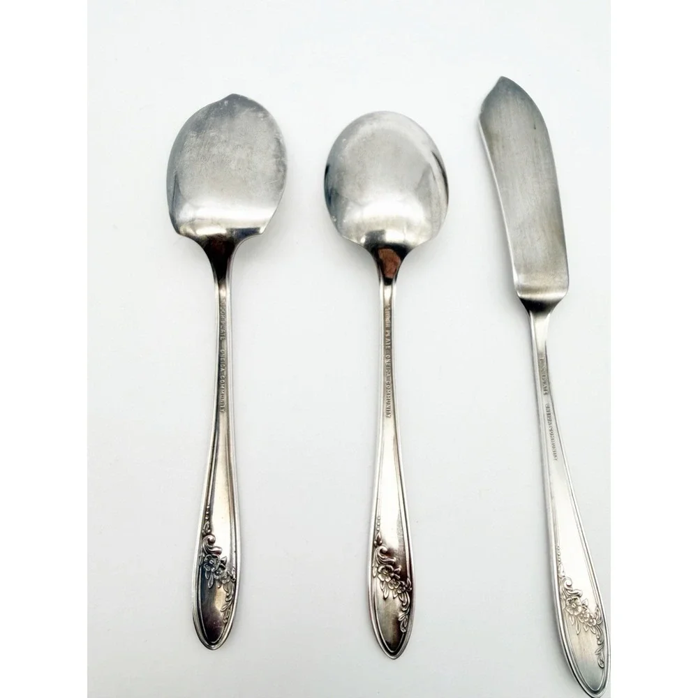 Vintage Queen Bess II‎ Tudor Plate Oneida Community 3 Piece Serving Set Flatware